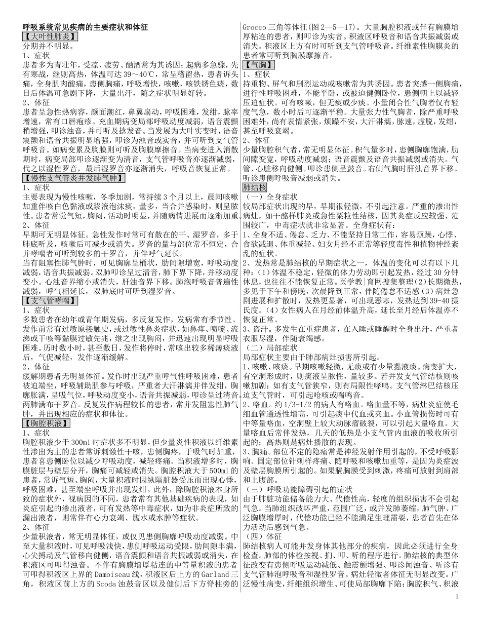 呼吸、循环、腹部常见疾病的主要症状和体征_第1页