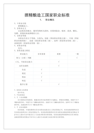 酒精酿造工国家职业标准