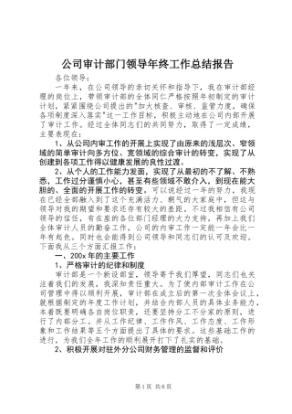 公司审计部门领导年终工作总结报告