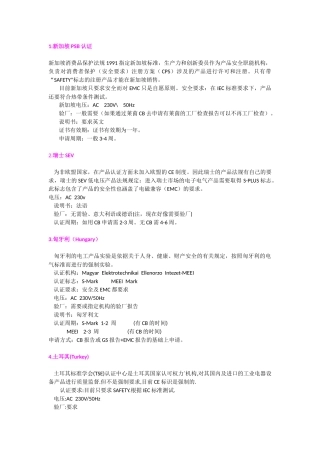 各国认证详细汇总说明