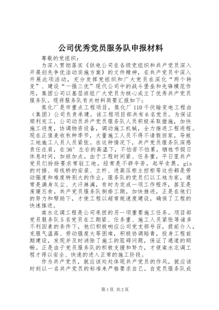 公司优秀党员服务队申报材料