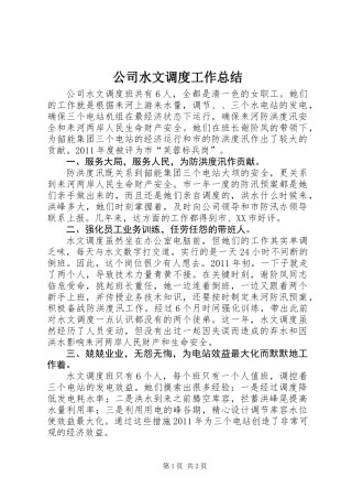 公司水文调度工作总结