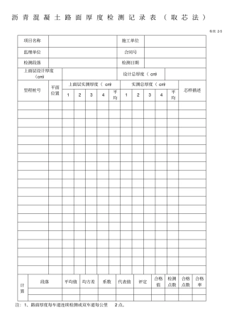 5沥青混凝土厚度检测记录表取芯法