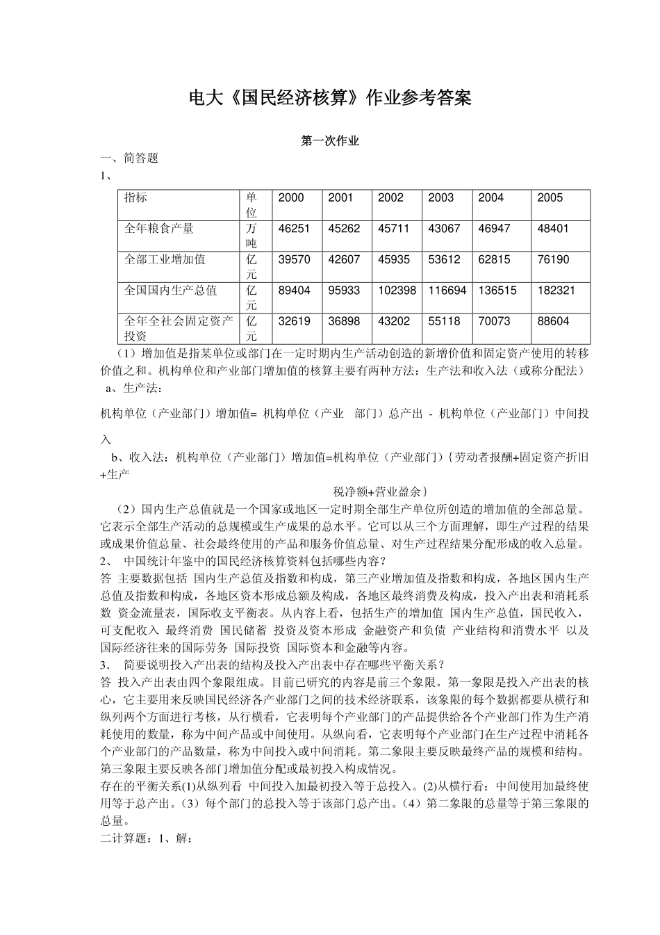 国民经济核算形成性考核册作业答案_第1页