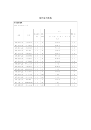 碱性纽扣电池规格