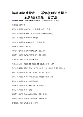 钢板理论重量表