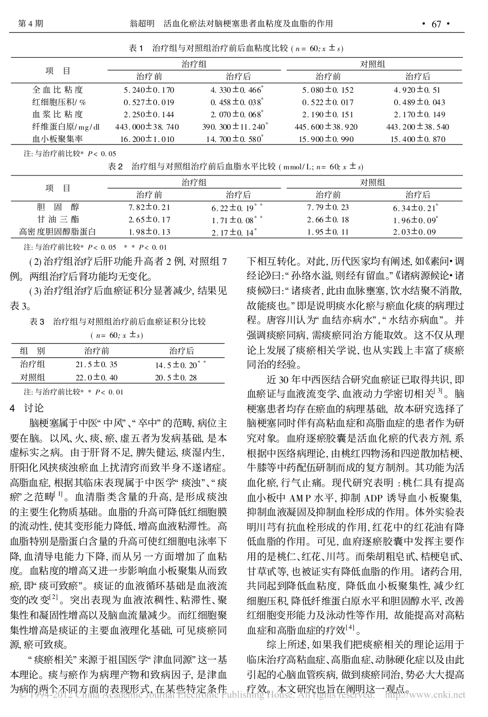 活血化瘀法对脑梗塞患者血粘度及血脂的作用_翁超明_第2页
