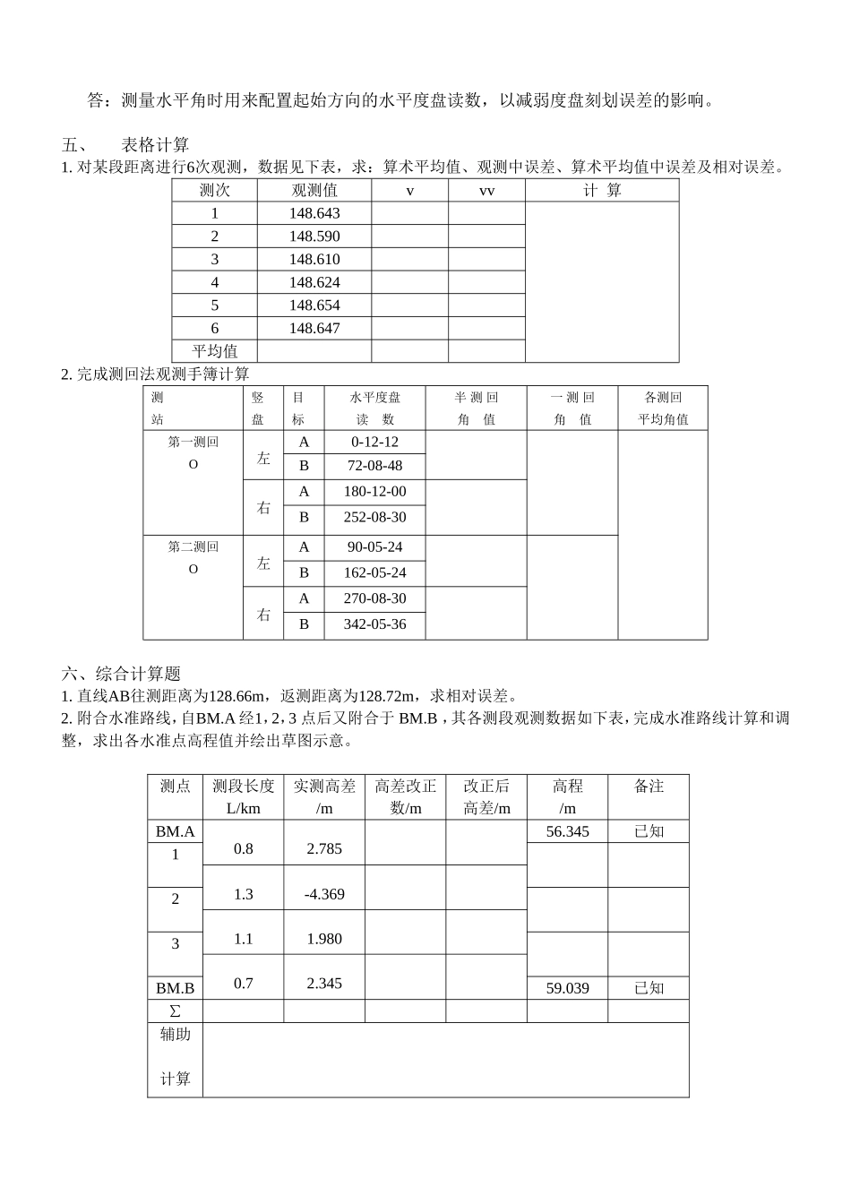 工程测量模拟试卷与参考答案(专科)_第2页