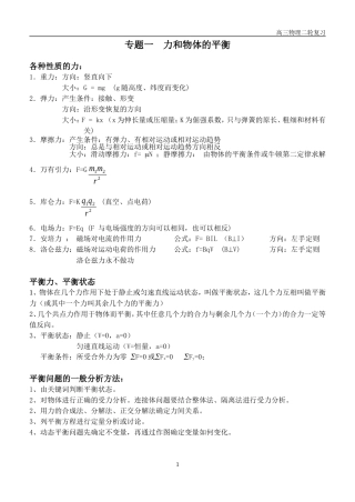 高三物理二轮复习专题一  力和物体的平衡