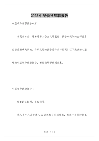 2024中层领导辞职报告