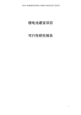锂电池建设项目可行性研究报告