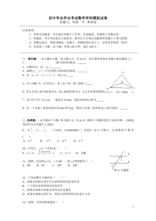 初中毕业学业考试数学学科模拟试卷