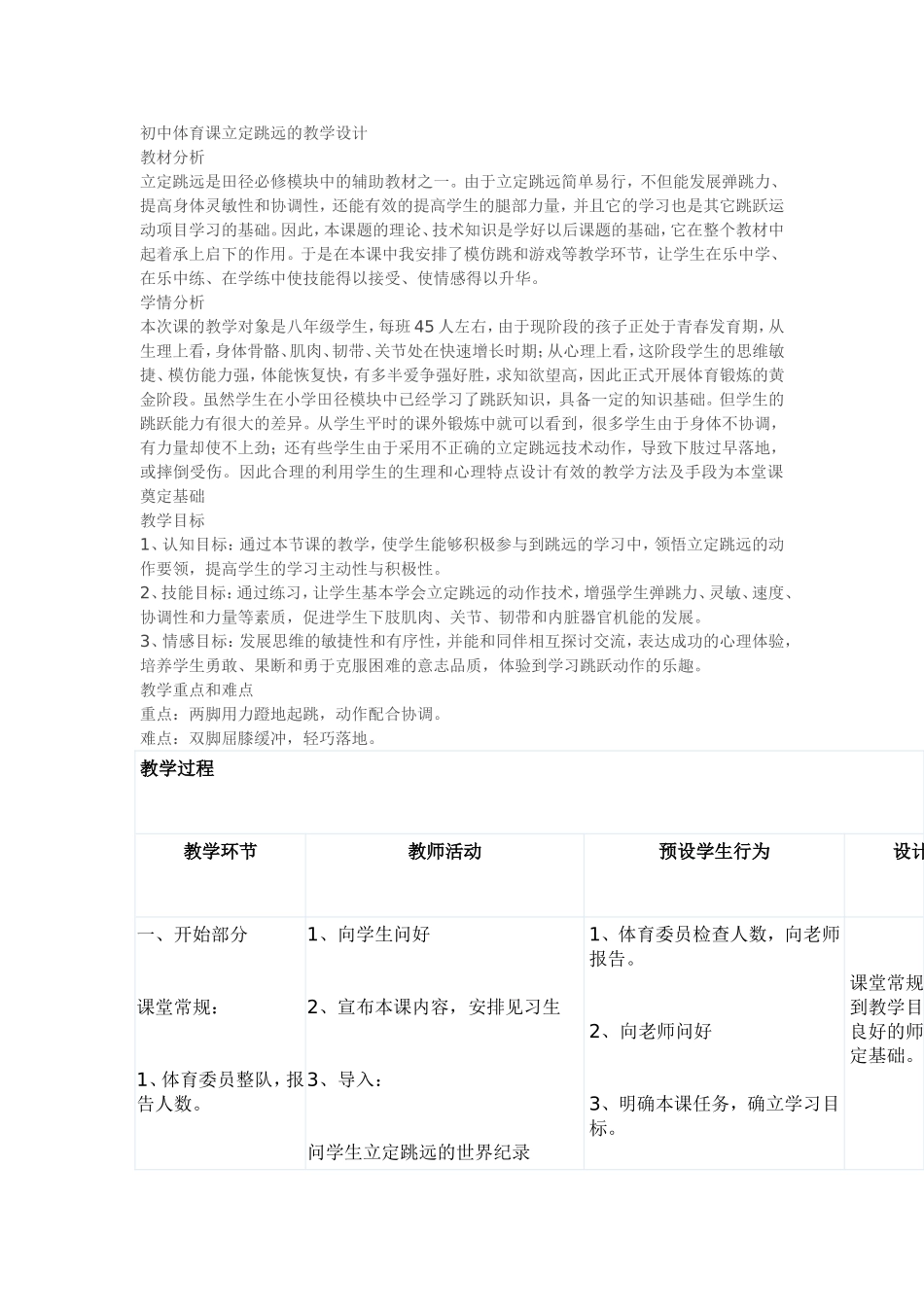 初中体育课立定跳远的教学设计_第1页