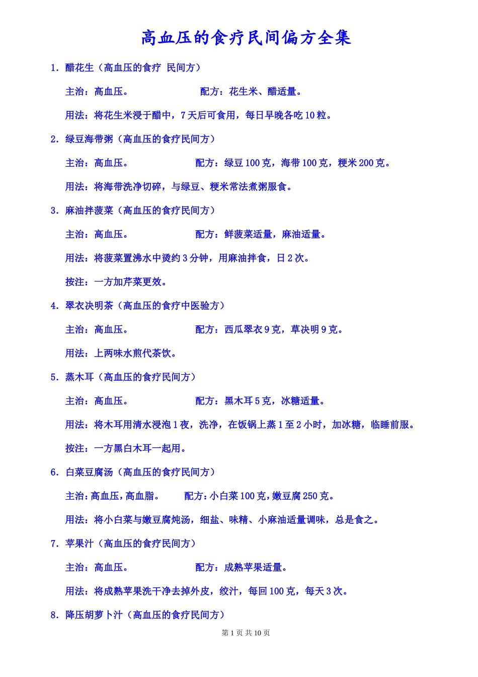 高血压的食疗民间偏方全集_第1页