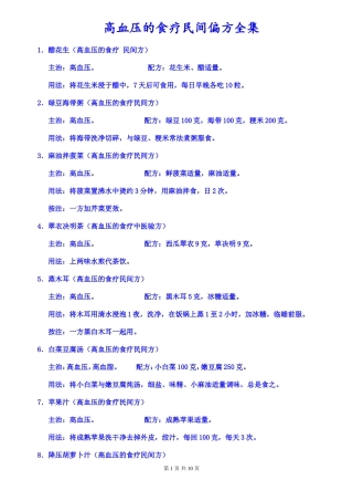 高血压的食疗民间偏方全集