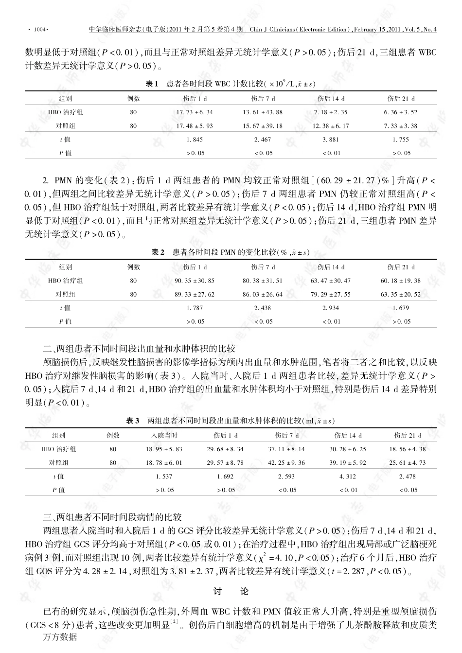 高压氧对重型颅脑损伤患者外周血白细胞和继发性脑损害的影响_第3页