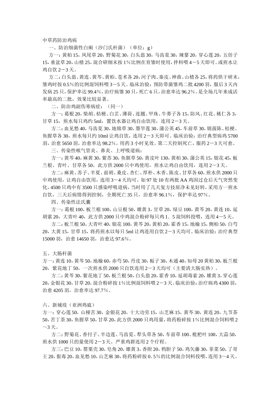鸡病知识--中草药防治鸡病_第1页