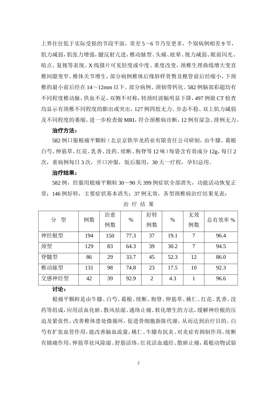 根痛平颗粒治疗颈椎病582例_第2页