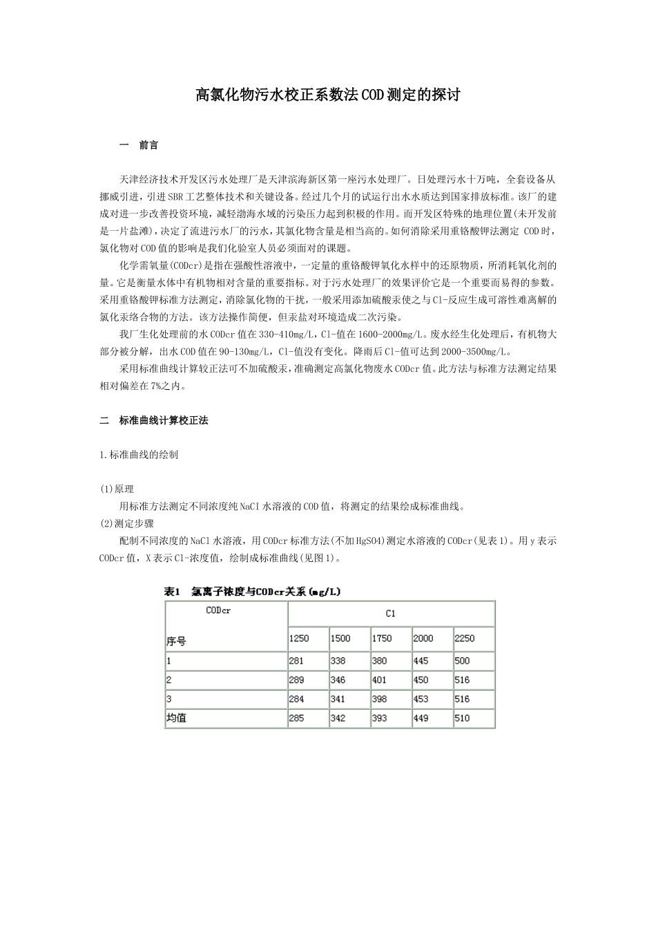 高氯化物污水校正系数法COD测定的探讨_第1页