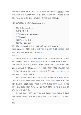 己内酰胺、环己酮基本知识