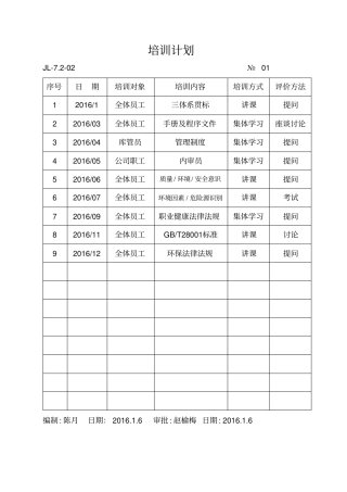 73培训计划和记录