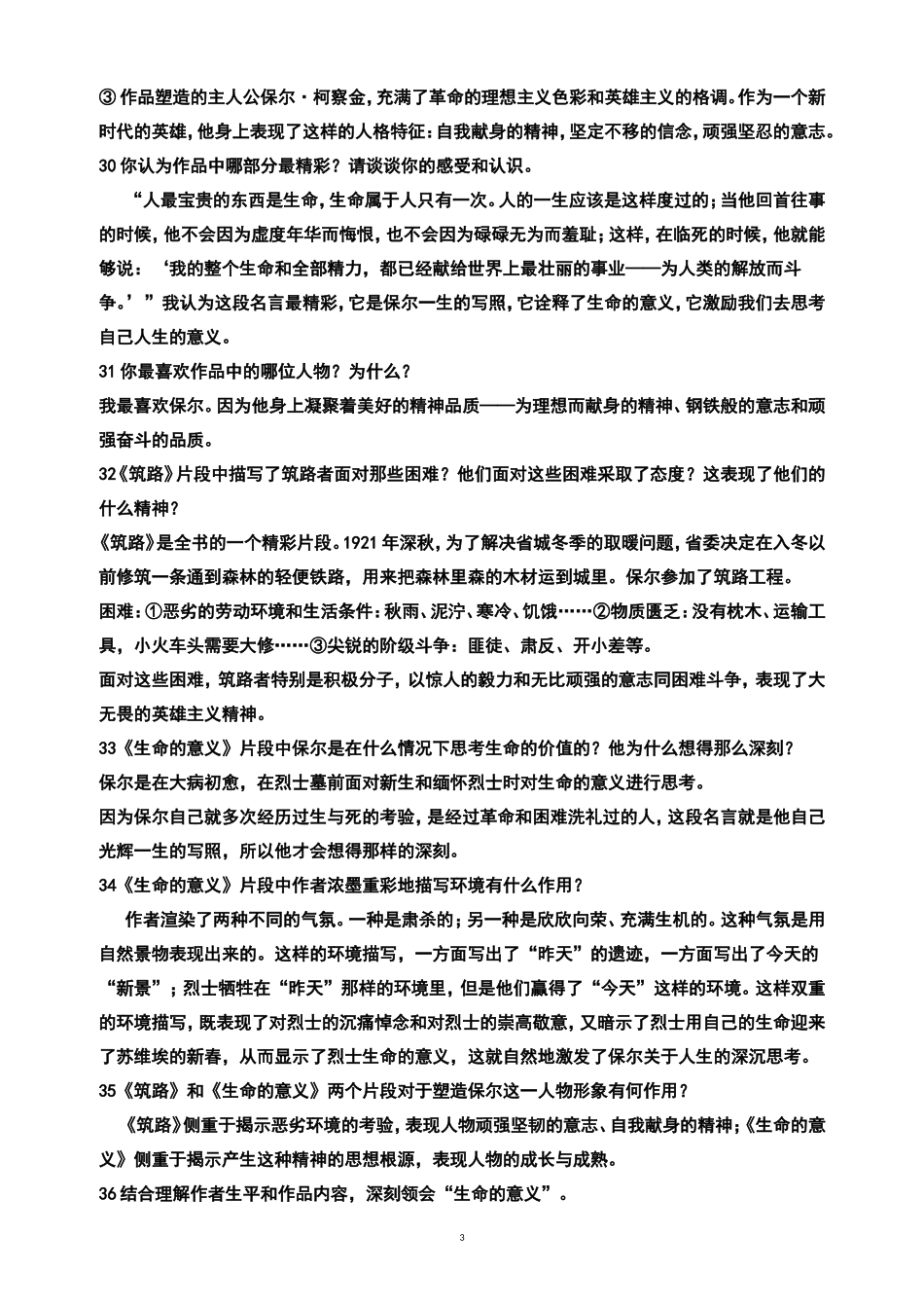 《钢铁是怎样炼成的》复习题_第3页