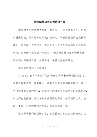 精英幼师培训心得感悟五篇