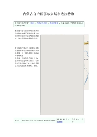 内蒙古自治区鄂尔多斯市达拉特旗旗邮政编码 