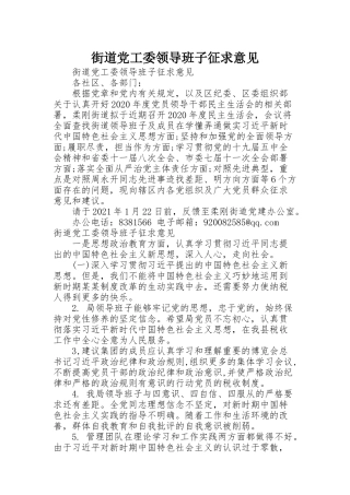 街道党工委领导班子征求意见