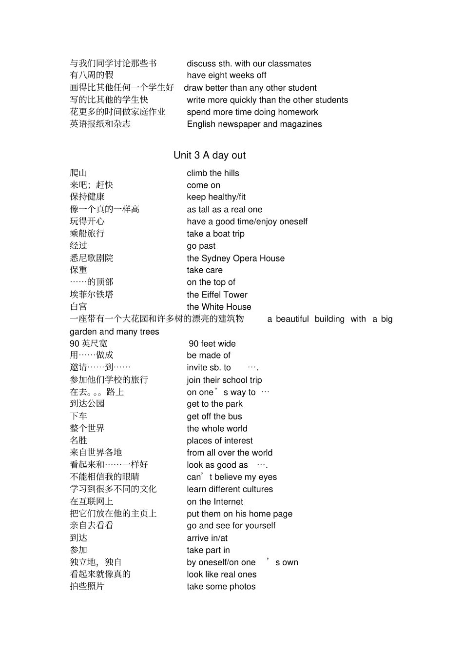 8AUnit8短语整理汇总_第3页