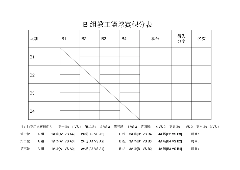 8队2组篮球单循环积分淘汰制赛程表积分表对阵表汇总_第2页