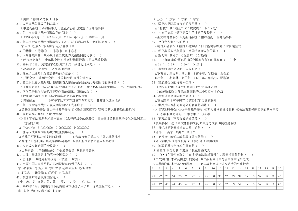 “第二次世界大战”检测题陈霞_第2页