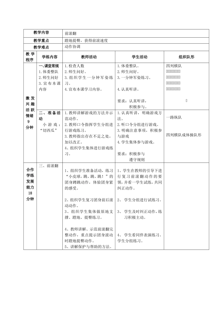 小学二年级体育课前滚翻单元教学及课时教学设计_第2页