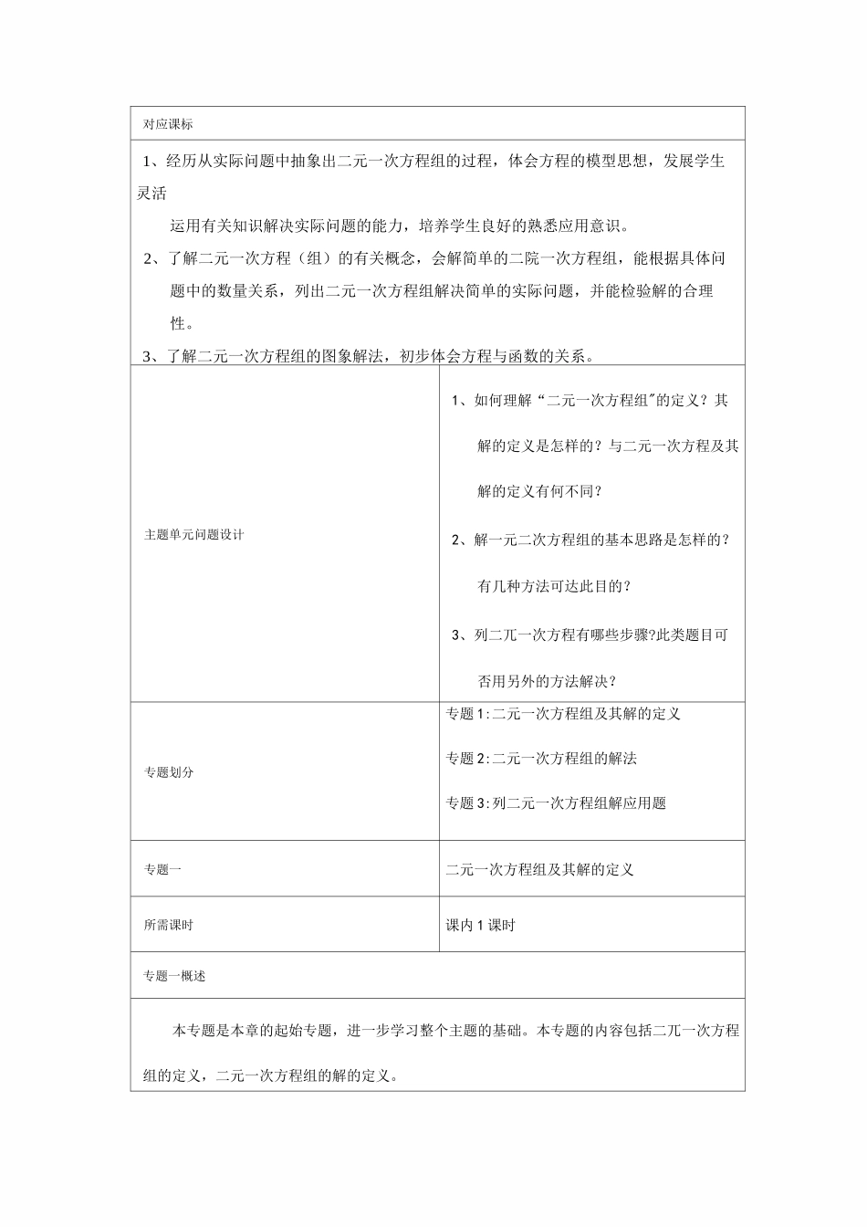 二元一次方程组主题单元教学设计_第3页