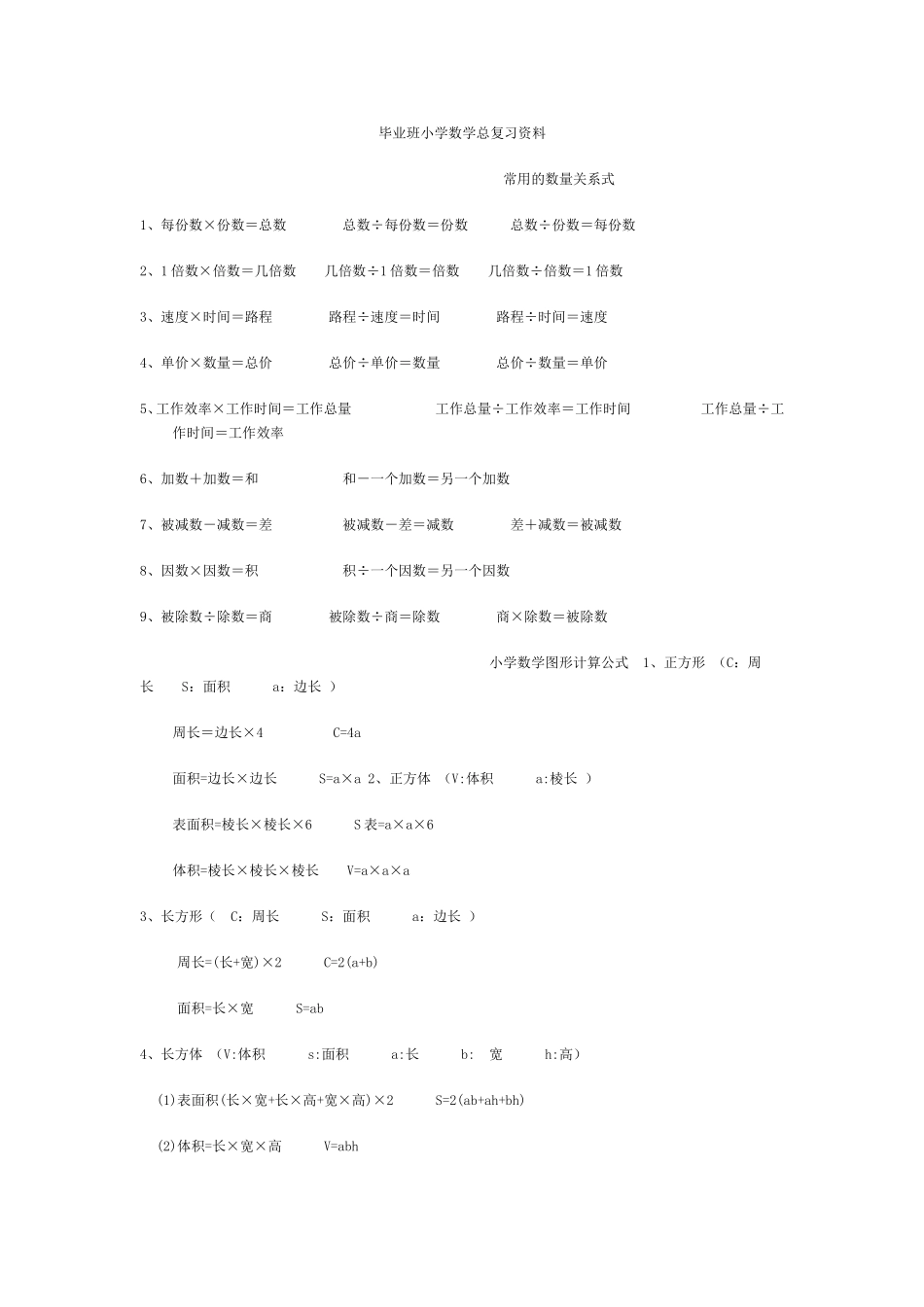 毕业班小学数学总复习资料_第1页