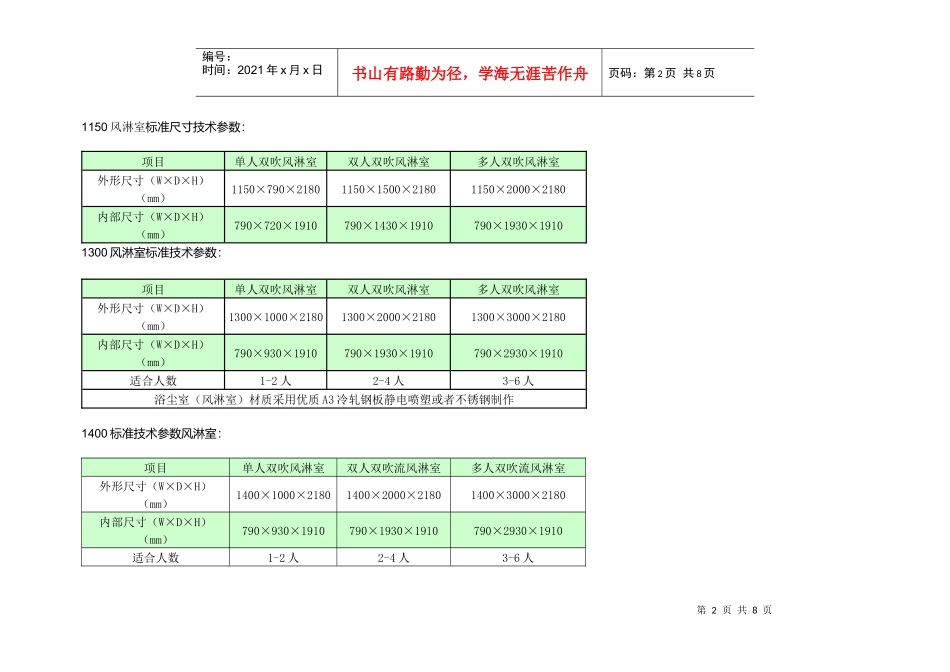 风淋室价格选型与标准尺寸说明_第2页