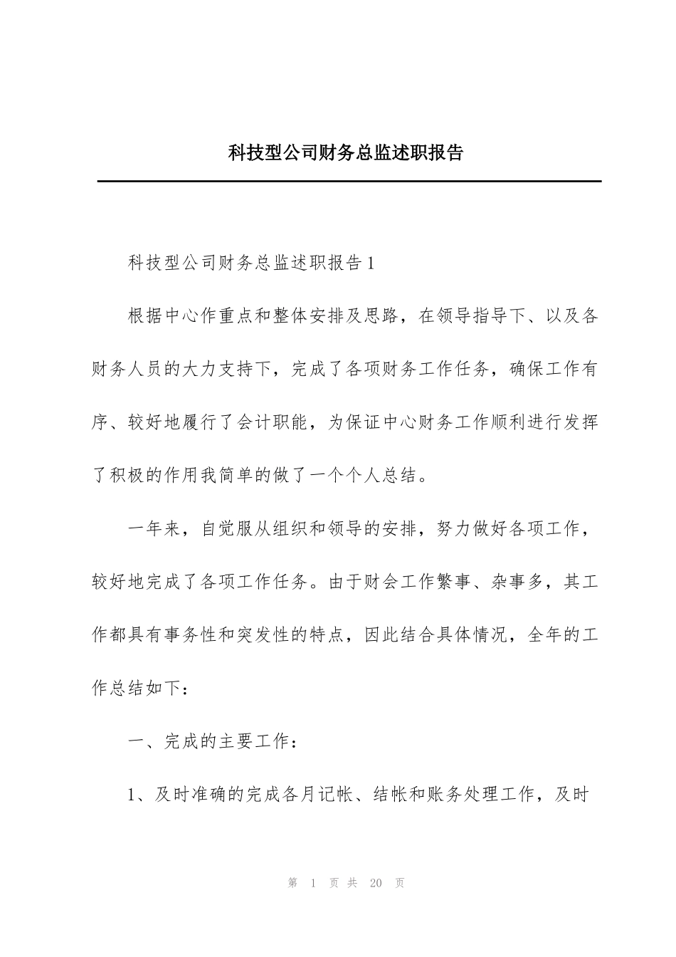 科技型公司财务总监述职报告_第1页