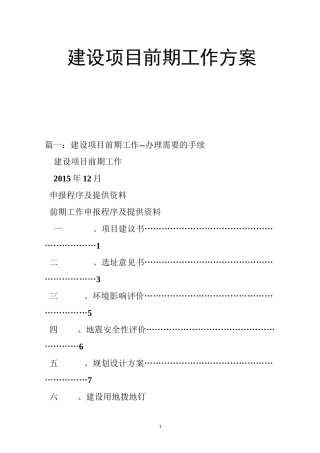 建设项目前期工作方案