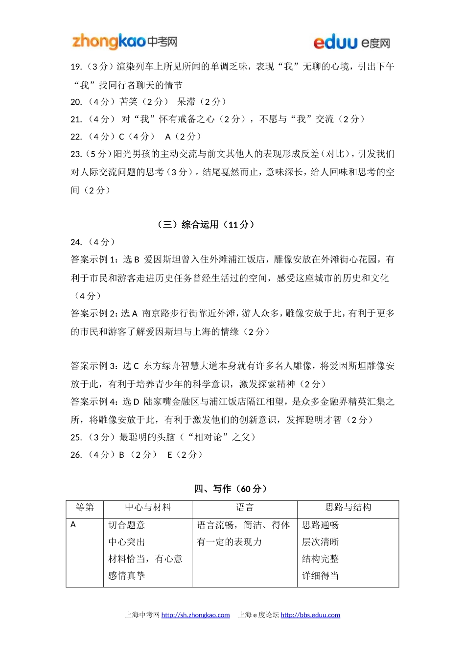 2014年上海市初中毕业统一学业考试语文_第3页