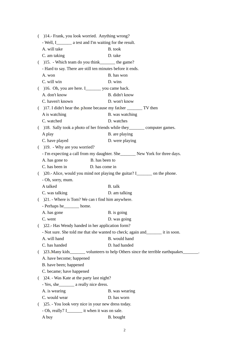 初中英语动词时态50练_第2页