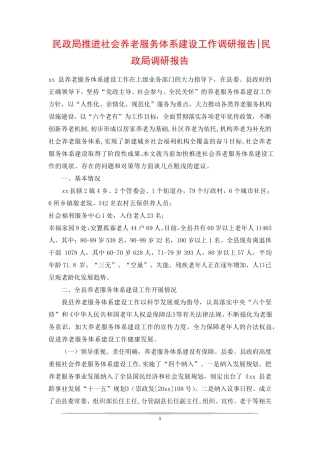 民政局推进社会养老服务体系建设工作调研报告-民政局调研报告 
