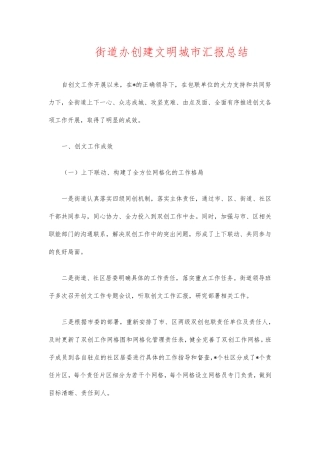 街道办创建文明城市汇报总结 