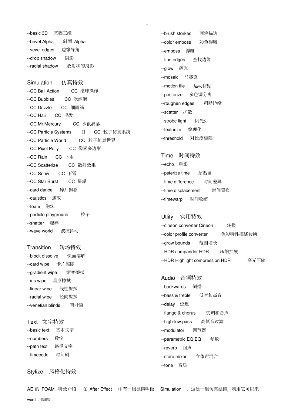 AE自带特效中英文对照表优化版_第3页