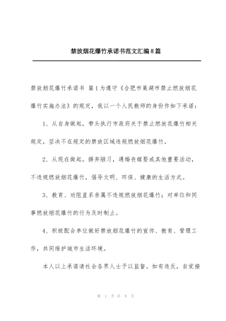 禁放烟花爆竹承诺书范文汇编8篇