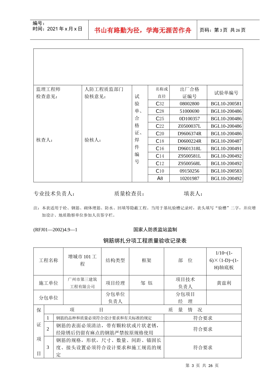 钢筋绑扎分项工程质量验收表_第3页