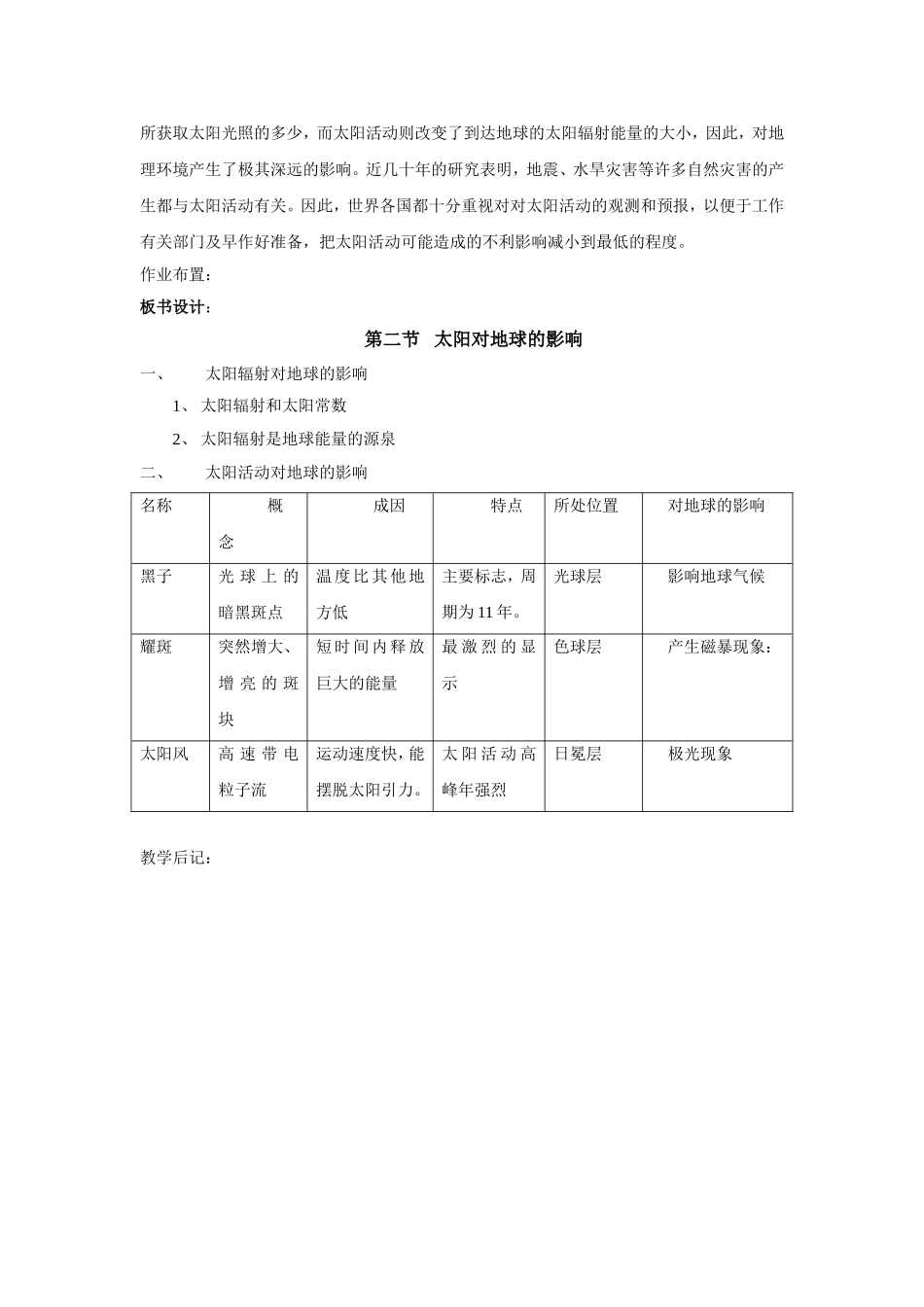 太阳对地球的影响教案2_地理_必修1_人教版_第3页
