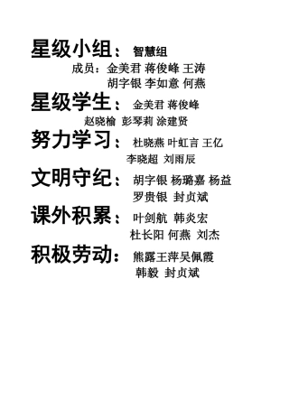 六一班十月光荣榜