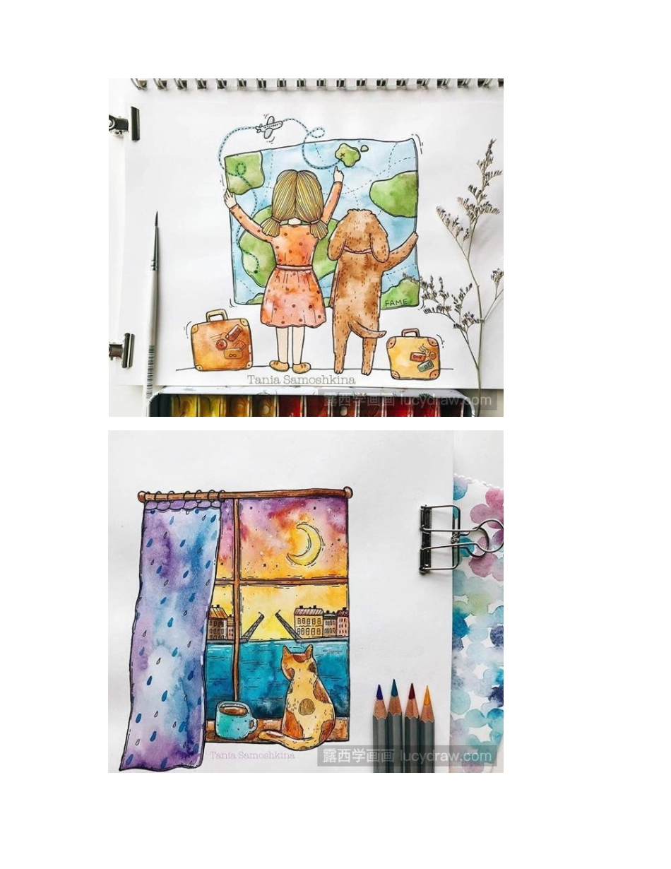 配色好看的水彩插画作品，梦幻又充满童趣的水彩画插画作品_第2页