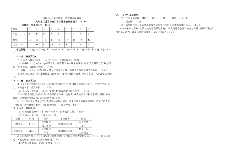 人教版九年级历史上学期期末考试试题_第3页
