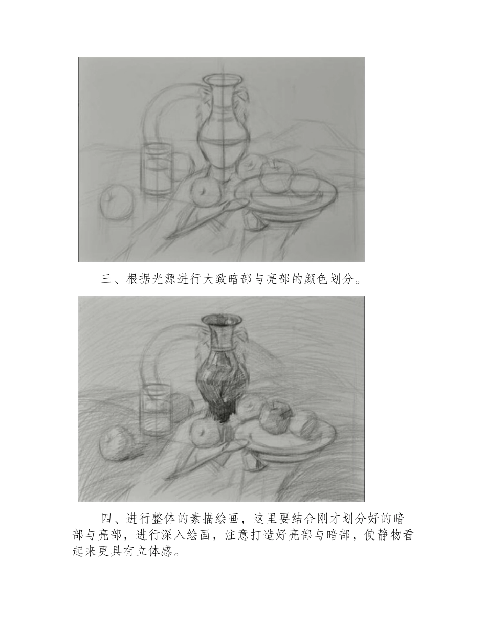 静物组合素描：瓷器苹果水杯勺子衬布素描教程1_第2页